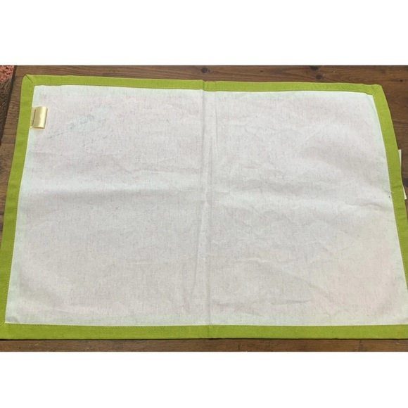 Rock Flower Paper Placemats / Green Red / Chickadee Bird / Cotton / 20" x 14" - Picture 5 of 6